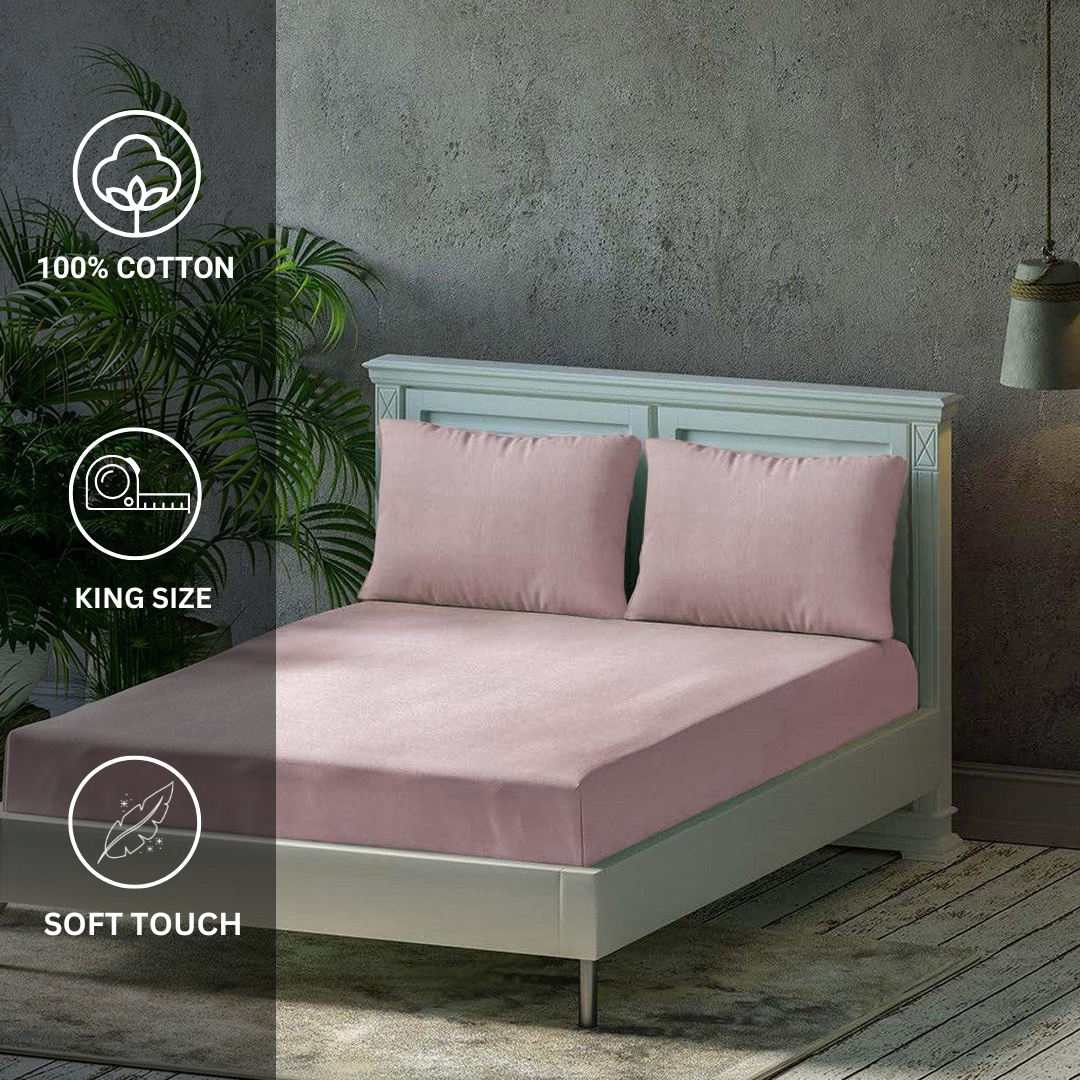 100% Cotton King bedsheet with 2 pillow covers - Pink - Image 3