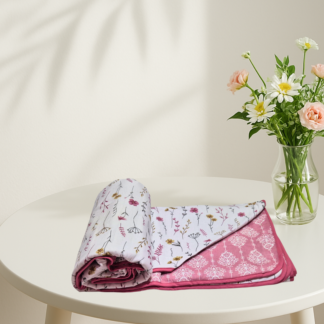 100% Cotton Reversible AC Dohar Double bed - Pink Florals