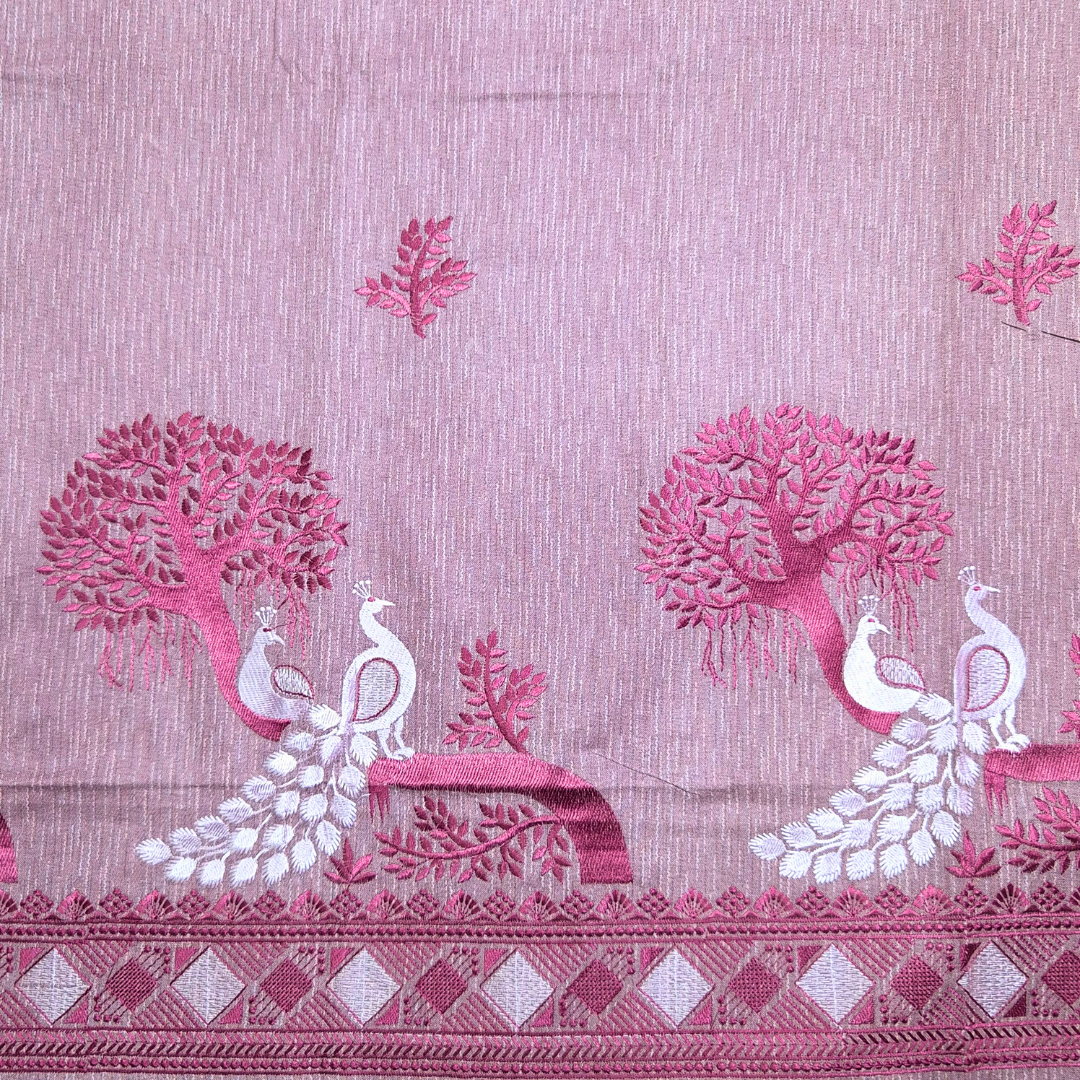 100% Cotton King Embroidered bedsheet with 2 pillow covers - Pink Peacock - Image 2