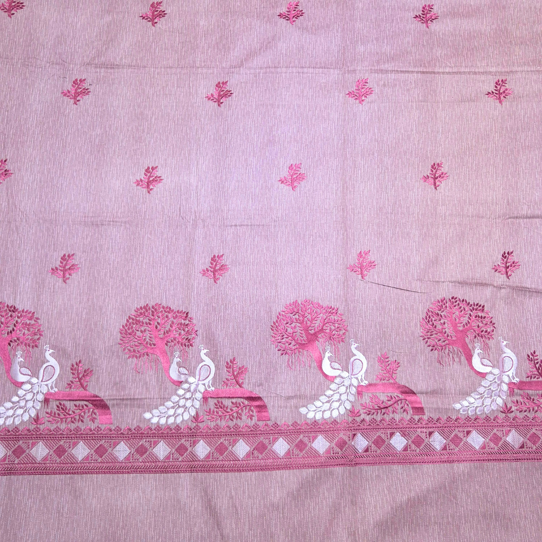 100% Cotton King Embroidered bedsheet with 2 pillow covers - Pink Peacock - Image 3
