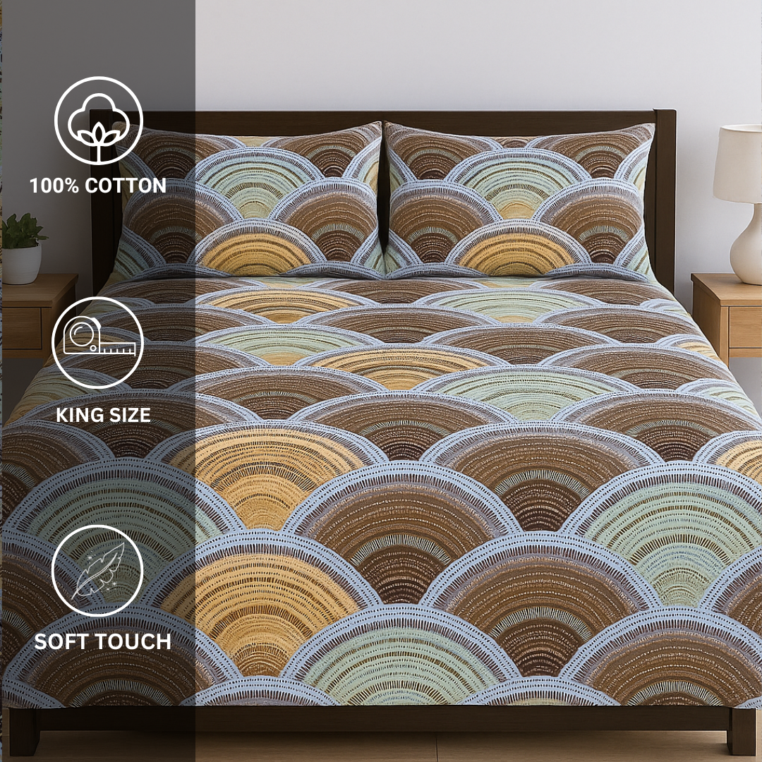 100% Cotton King Fitted bedsheet with 2 pillow covers - Wave form - Image 3
