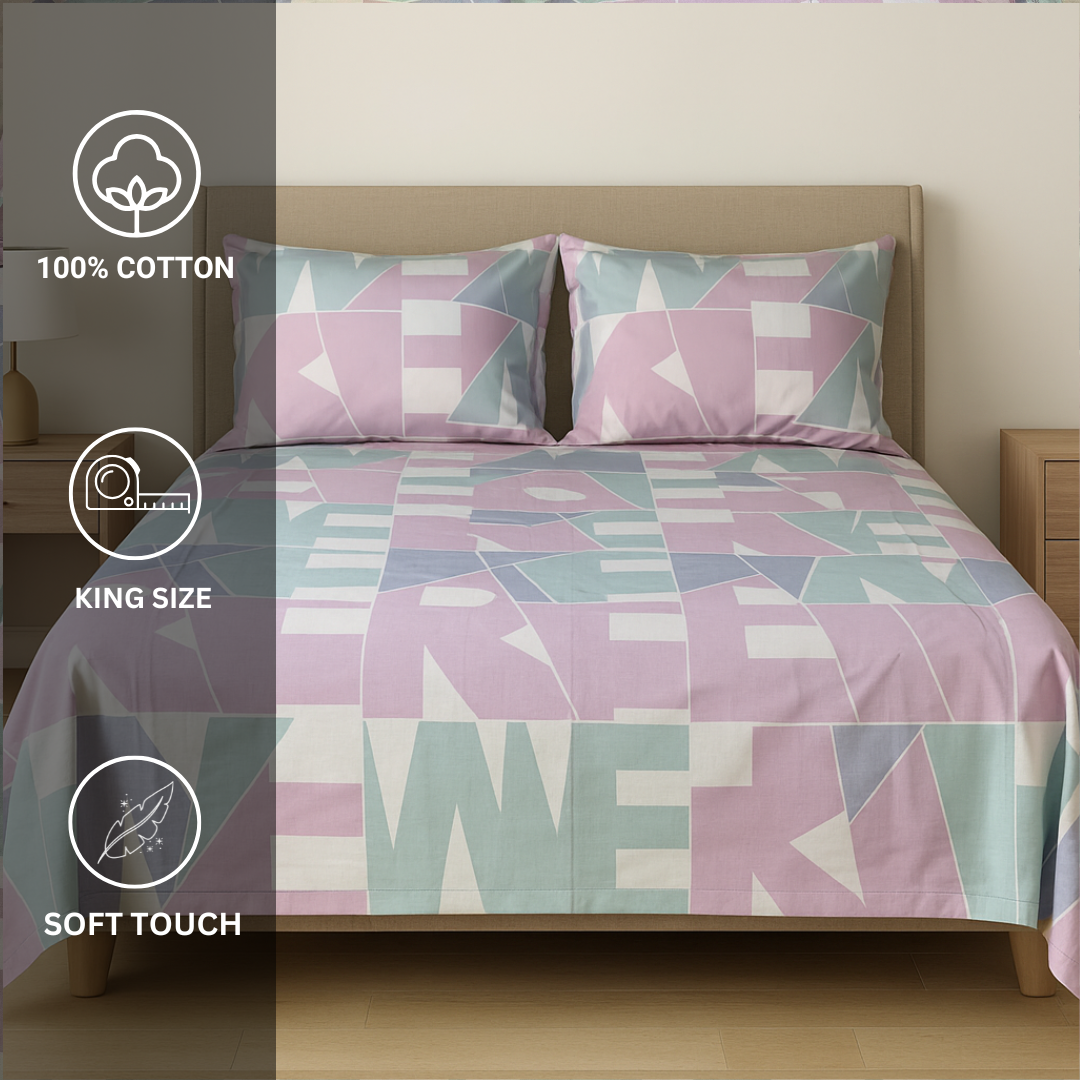 100% Cotton King bedsheet with 2 pillow covers - Alphabet Pastel - Image 3
