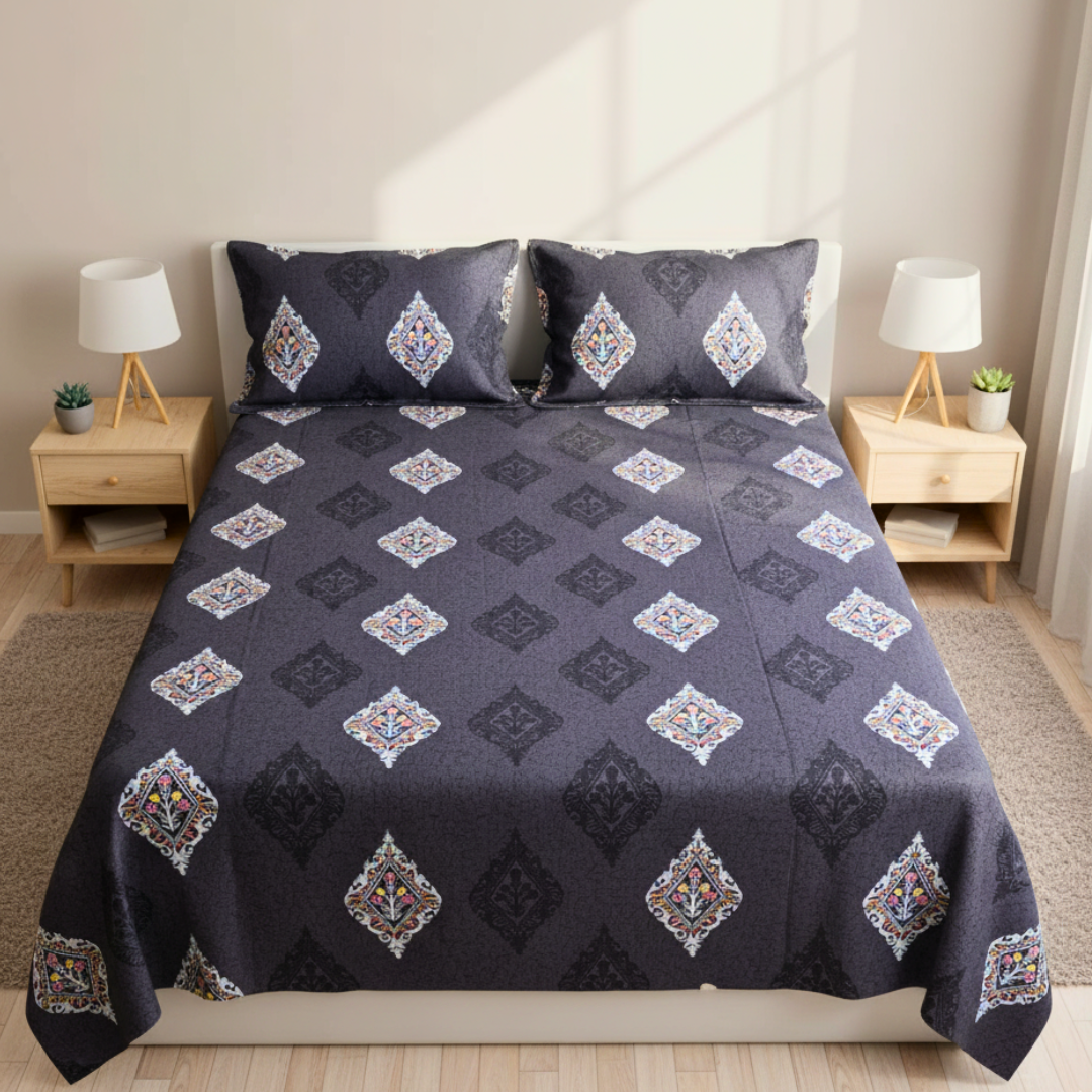 100% Cotton double bedsheet with 2 pillow covers -  Midnight Floral