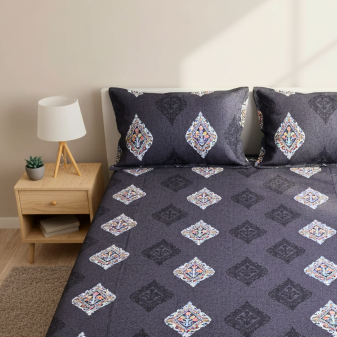 100% Cotton double bedsheet with 2 pillow covers - Midnight Floral - Image 3