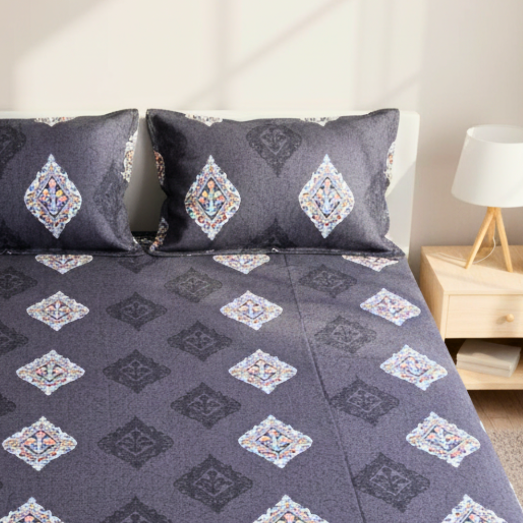 100% Cotton double bedsheet with 2 pillow covers - Midnight Floral - Image 4