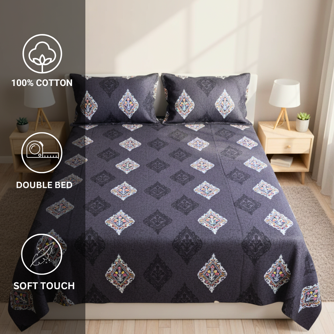 100% Cotton double bedsheet with 2 pillow covers - Midnight Floral - Image 5