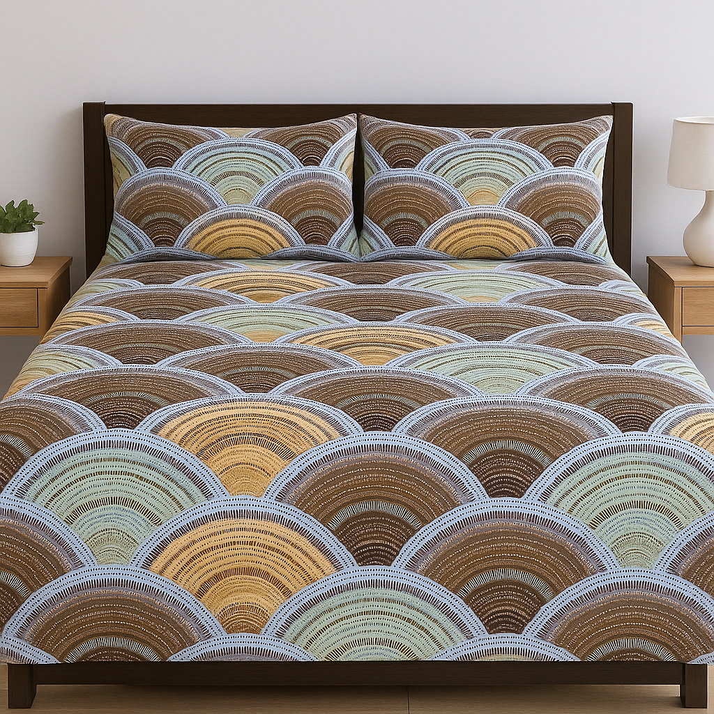 100% Cotton King Fitted bedsheet with 2 pillow covers - Wave form