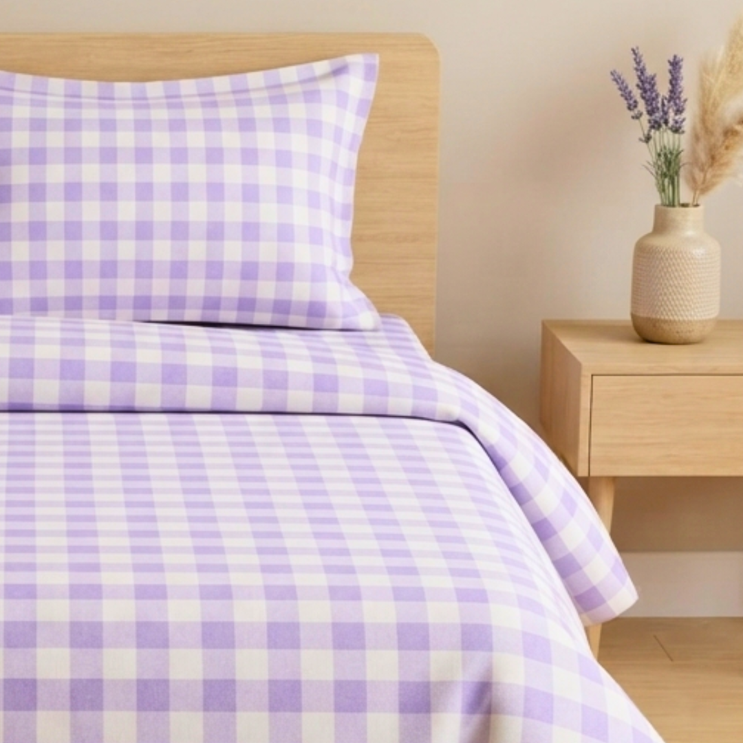 Trending Polycot Double Bed bedsheet with 2 pillow covers - Lavender Checks - Image 3