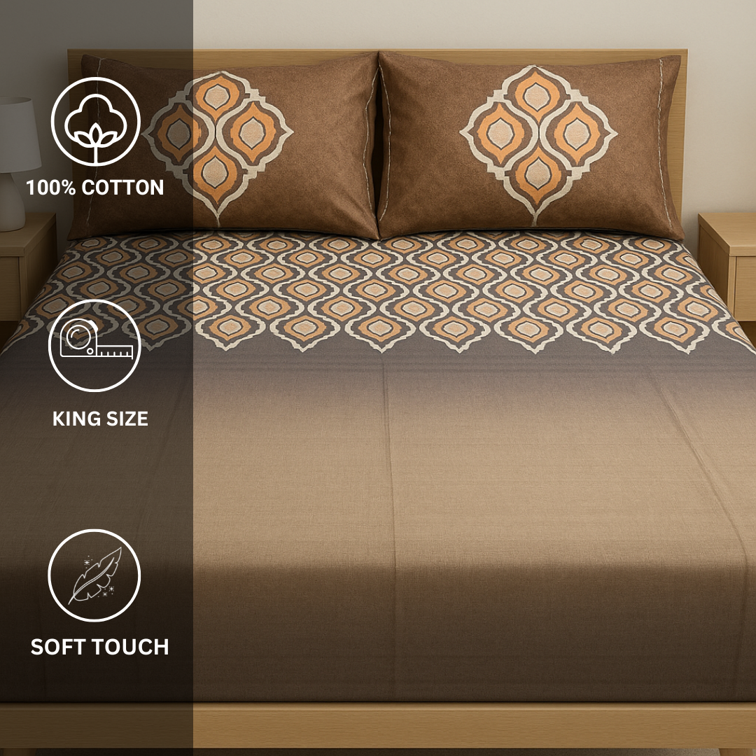 100% Cotton King bedsheet with 2 pillow covers - Brownstone - Image 3
