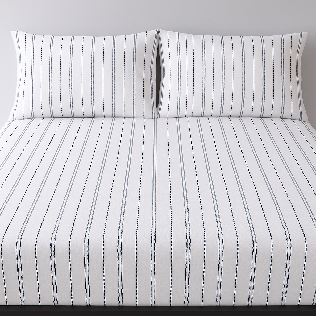 100% Cotton King bedsheet with 2 pillow covers - Stripe Bliss