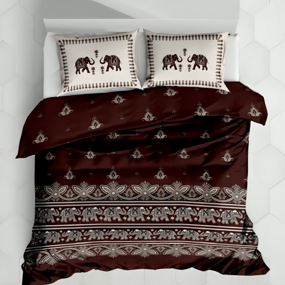 100%Cotton King bedsheet with 2 pillow covers - Elephant Heritage