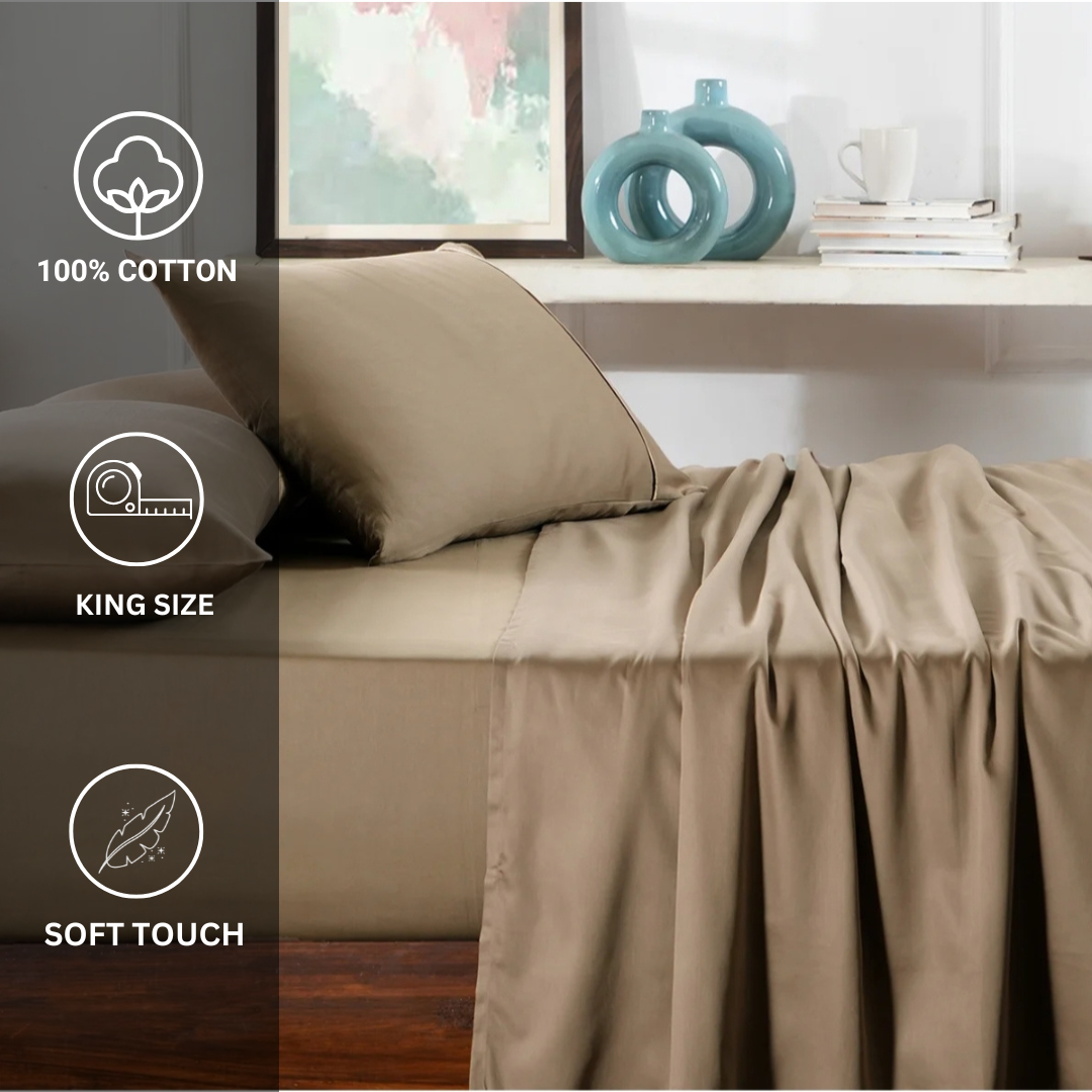 100% Cotton King bedsheet with 2 pillow covers - Brown - Image 4