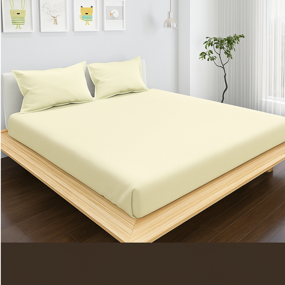 100% Cotton King bedsheet with 2 pillow covers - Cream