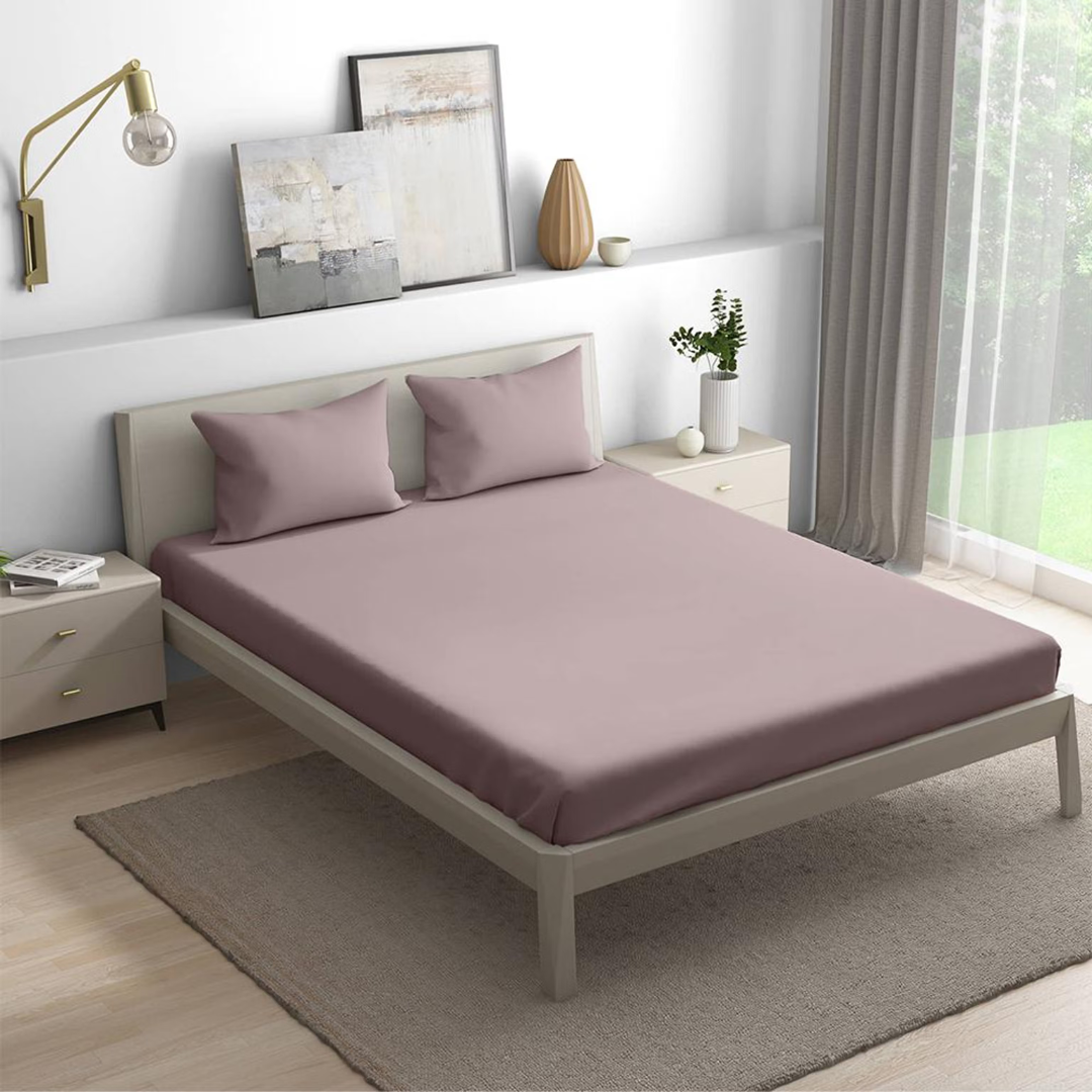 100% Cotton King bedsheet with 2 pillow covers - Plum Cake