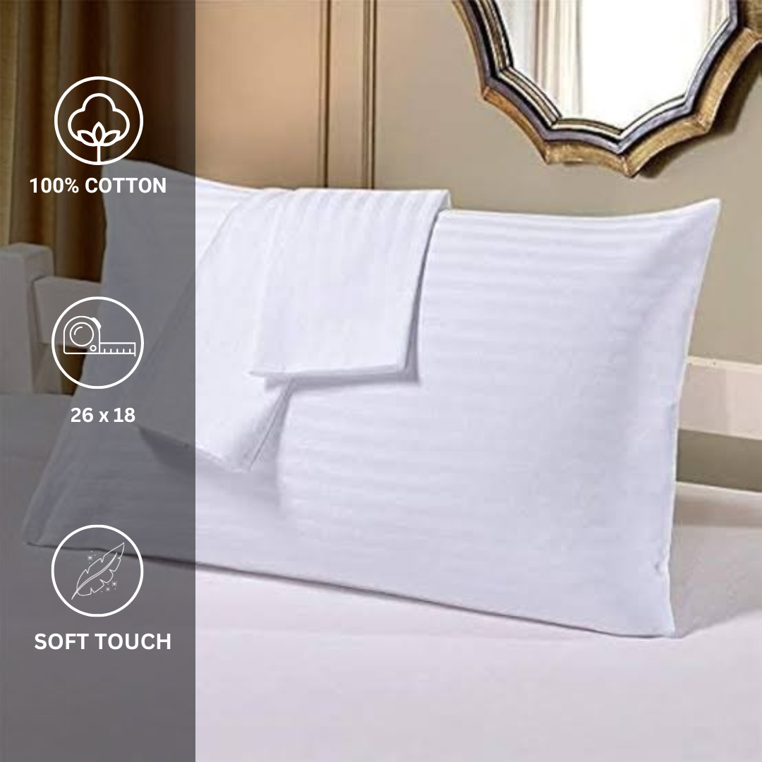 White Cotton Pillow Cover set of 2 - White Stripes (26x18) - Image 3