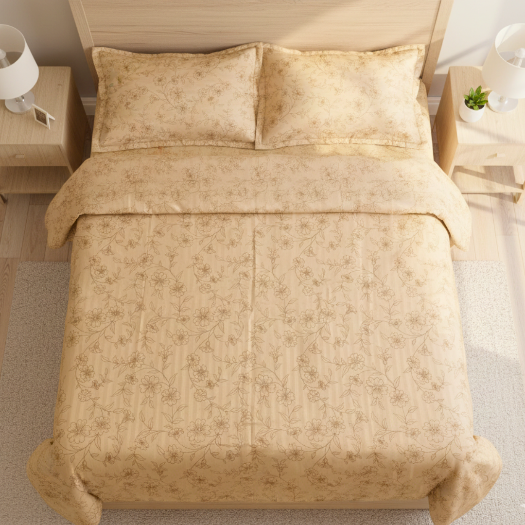 100% Cotton King bedsheet with 2 pillow covers - Autumn Floral