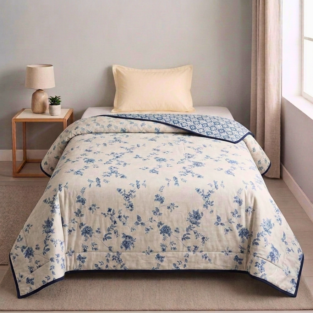 100% Cotton Reversible Single bed AC Dohar - Midnight Bloom