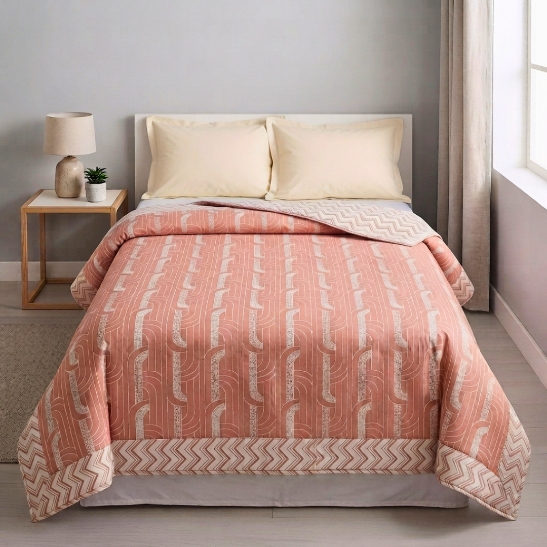 100% Cotton Reversible AC Dohar Double bed - Peach Lux