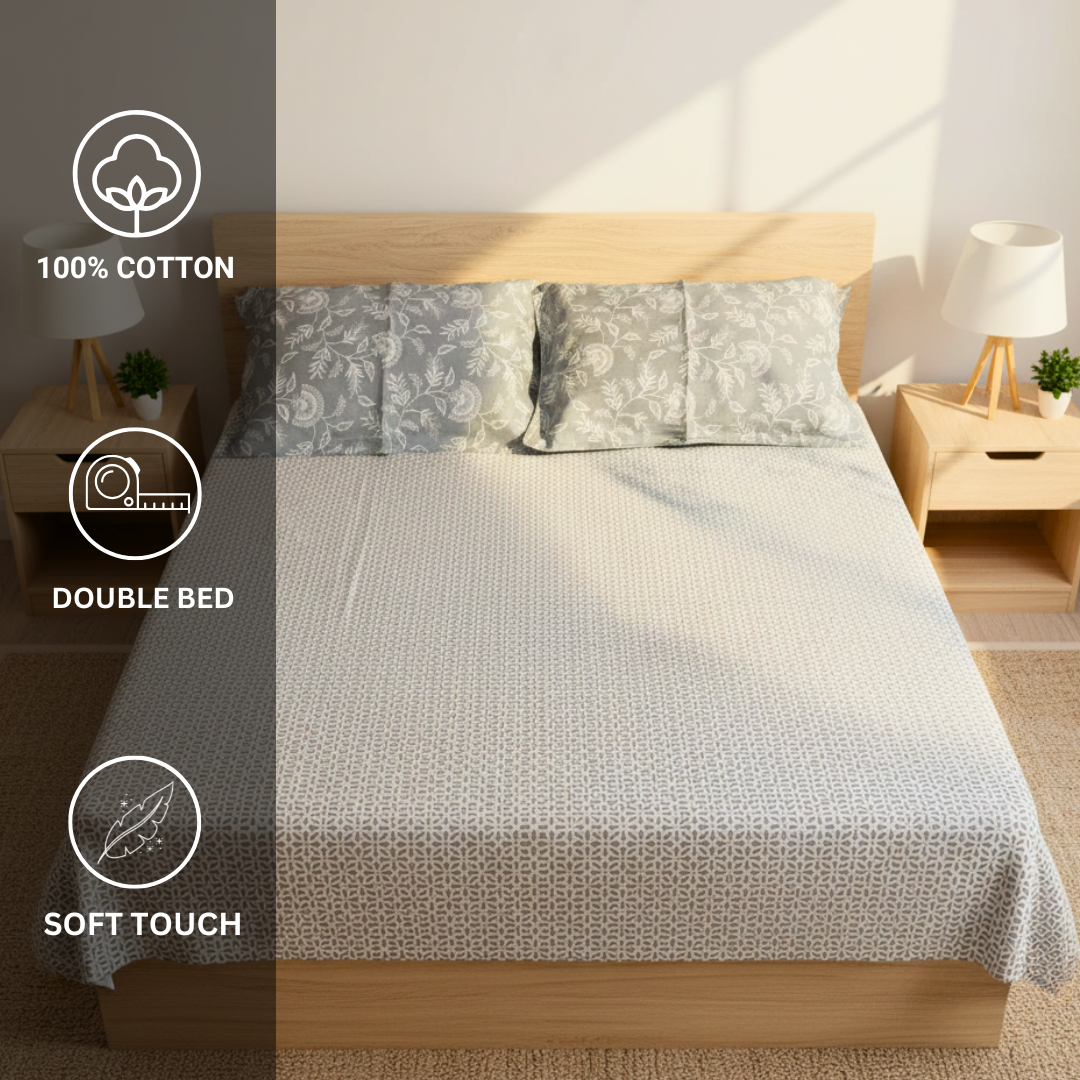 100% Cotton double bedsheet with 2 pillow covers - Blue Bloom - Image 5