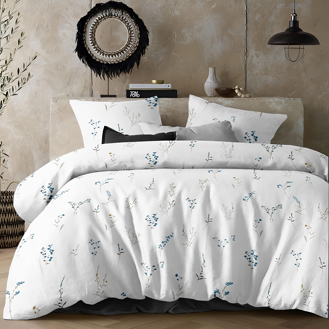 100% Cotton double bedsheet with 2 pillow covers - Blue Sprig