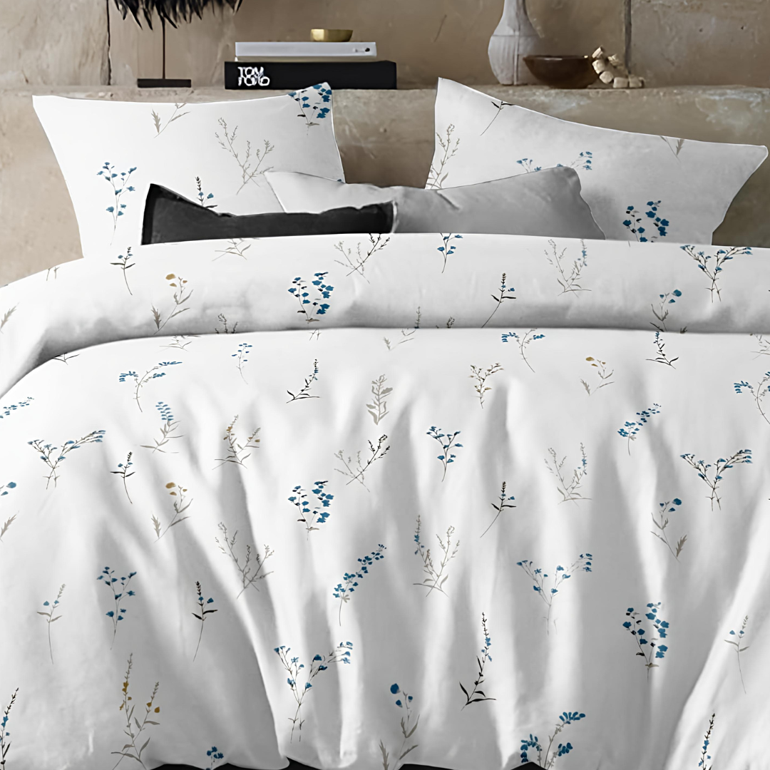 100% Cotton double bedsheet with 2 pillow covers - Blue Sprig - Image 2