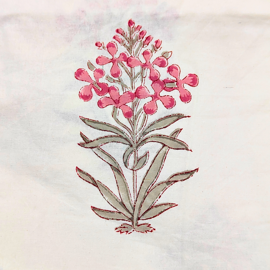 Jaipuri Hand Block Print Pure Cotton Double Bedsheet - Pink Florals - Image 3