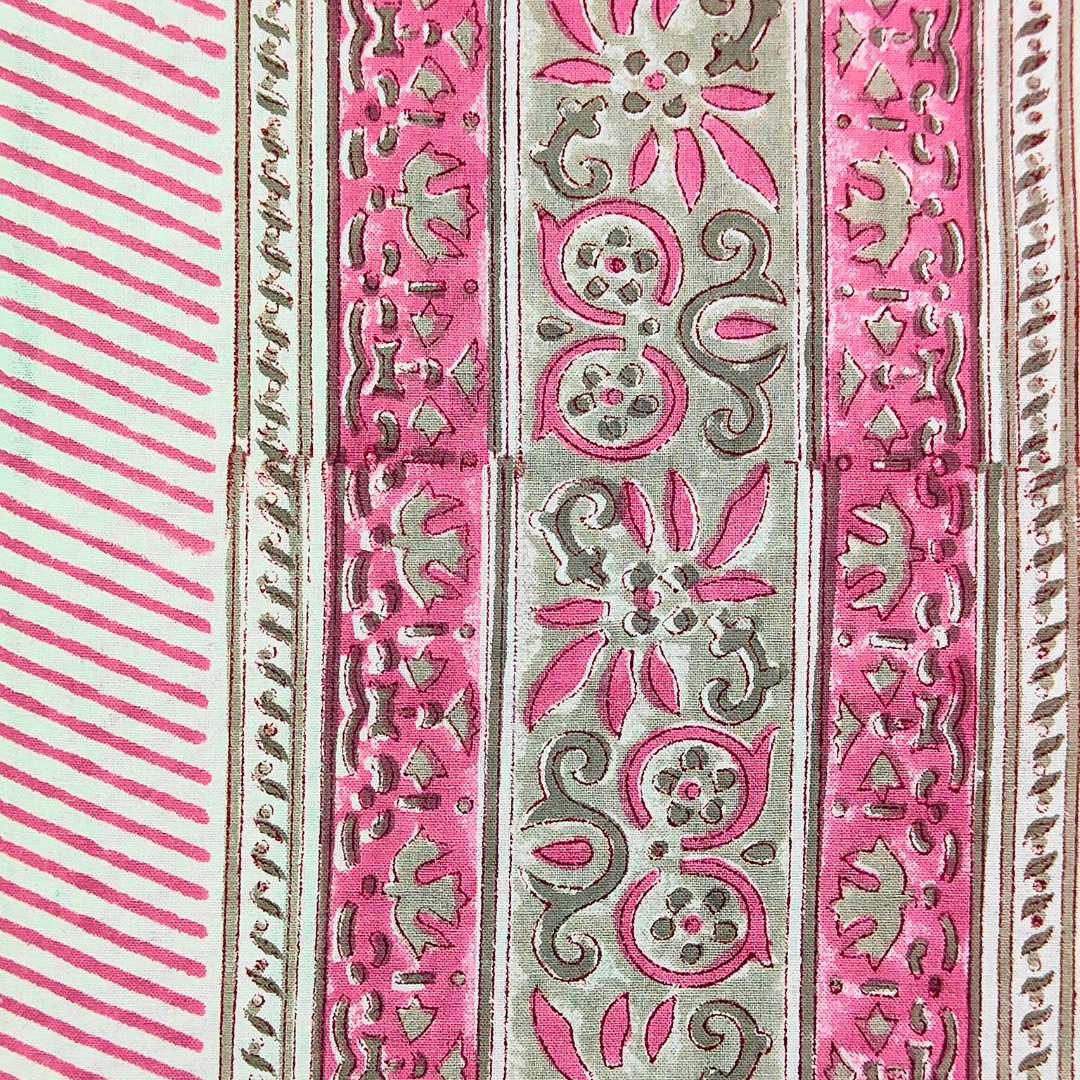 Jaipuri Hand Block Print Pure Cotton Double Bedsheet - Pink Florals - Image 4