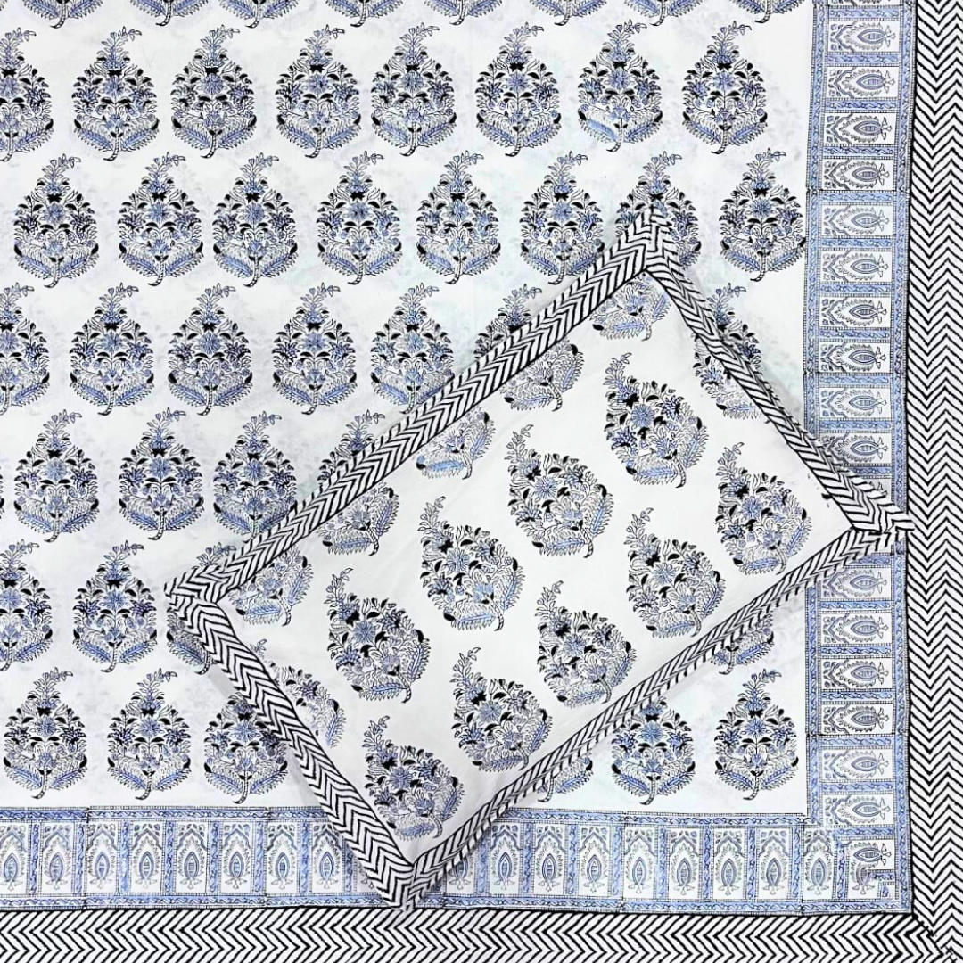 Jaipuri Hand Block Print Parkle Cotton King Bedsheet - Floral Buti