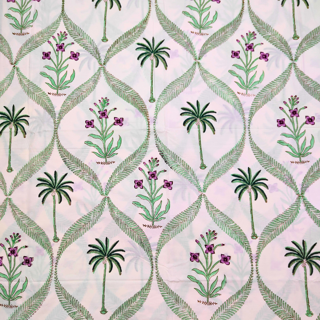 Jaipuri Hand Block Print Parkle Cotton Double Bedsheet - Floral Tropical Trees - Image 3