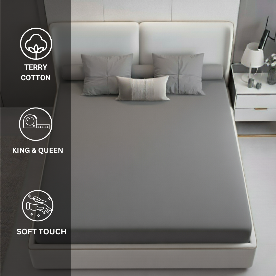 Terry Cotton Waterproof Mattress Protector - Grey - Image 4