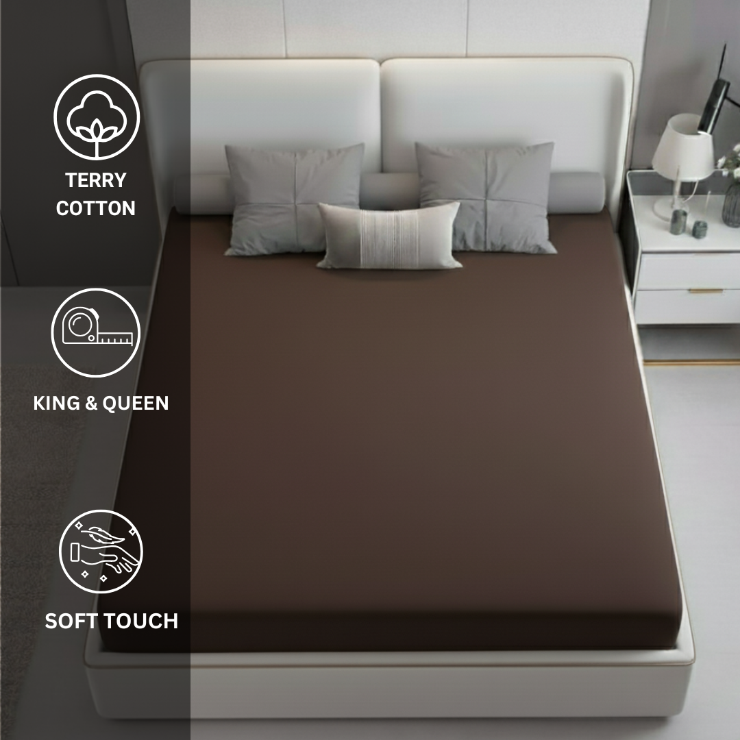 Terry Cotton Waterproof Mattress Protector - Brown - Image 4