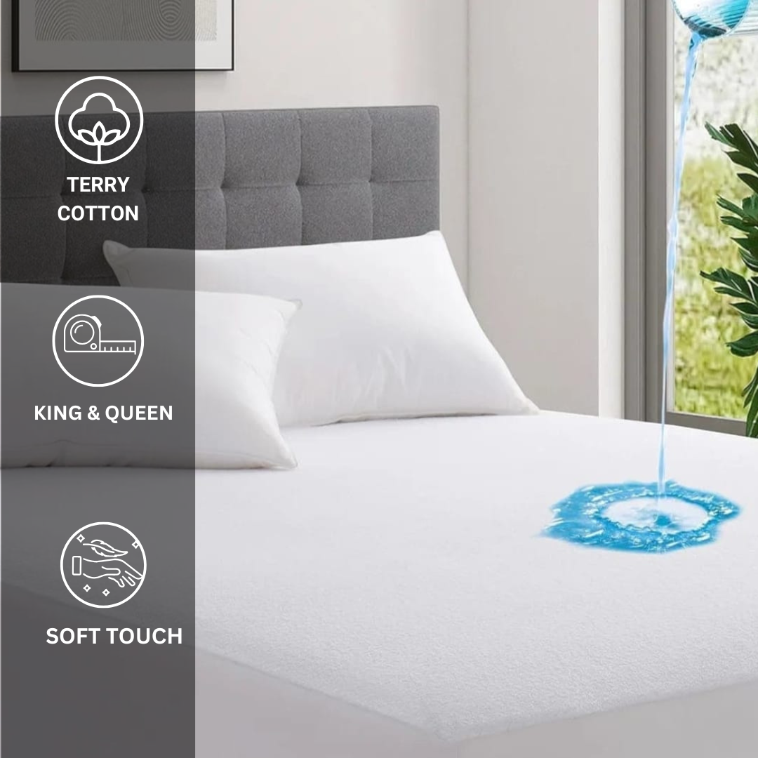 Terry Cotton Waterproof Mattress Protector - White - Image 4