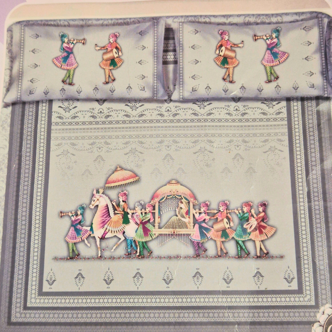 100%Cotton King bedsheet with 2 pillow covers - Indian Marriage