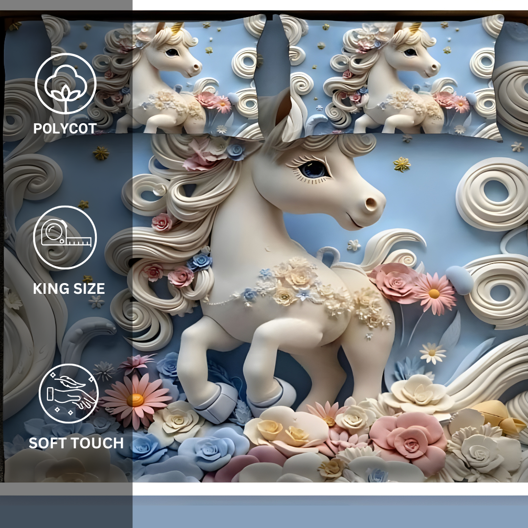 7D Printed Polycot King Bedsheet - Unicorn - Image 4