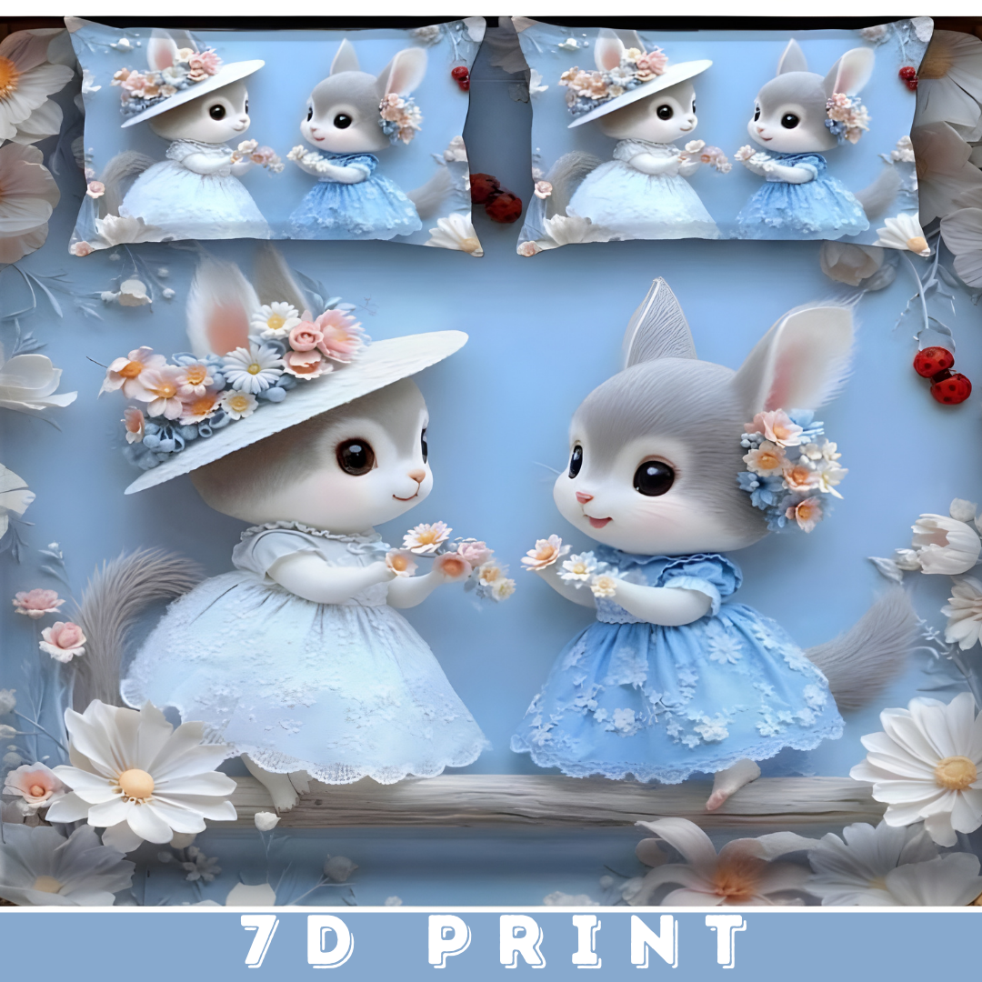 7D Printed Polycot King Bedsheet - Cute Cats