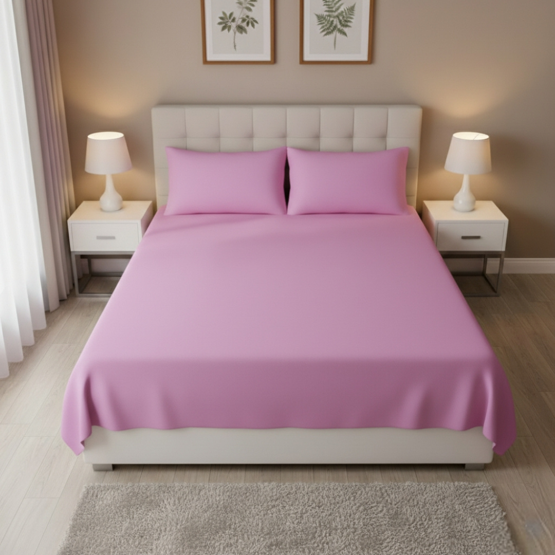 Cotton Double bedsheet with 2 pillow covers - Bright Pink