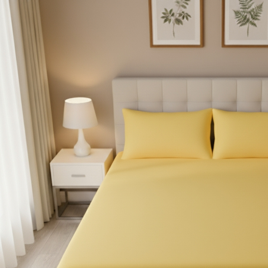 Cotton Double bedsheet with 2 pillow covers - Lemon Yellow - Image 2