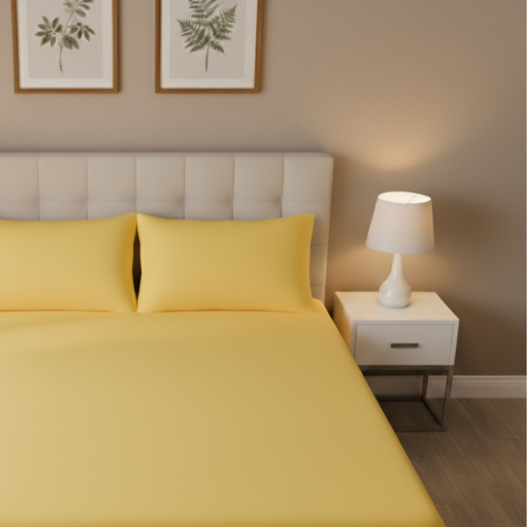 Cotton Double bedsheet with 2 pillow covers - Lemon Yellow - Image 3