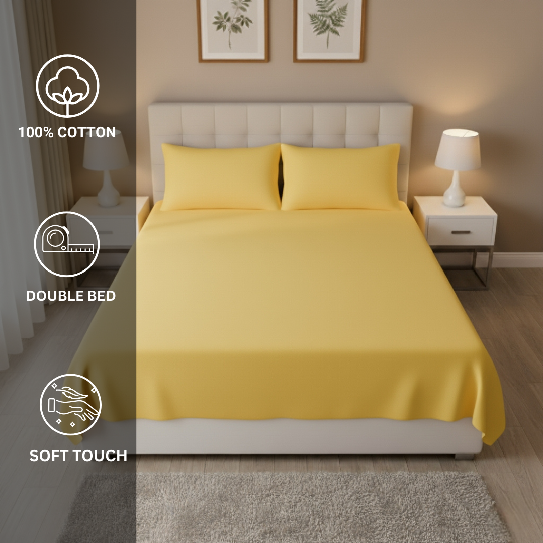 Cotton Double bedsheet with 2 pillow covers - Lemon Yellow - Image 4