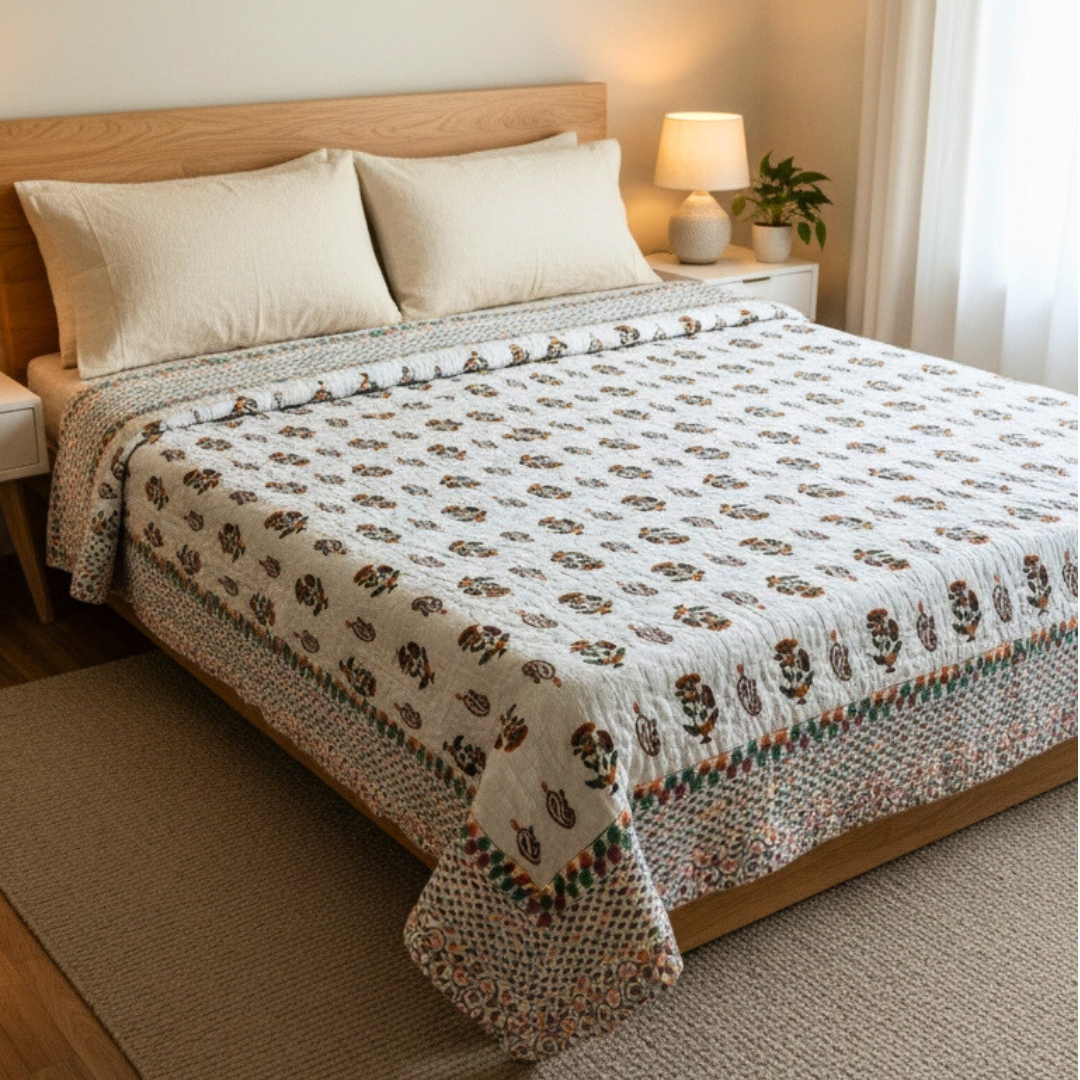 Pure Cotton Jaipuri Razai Double Bed - Floral Motif