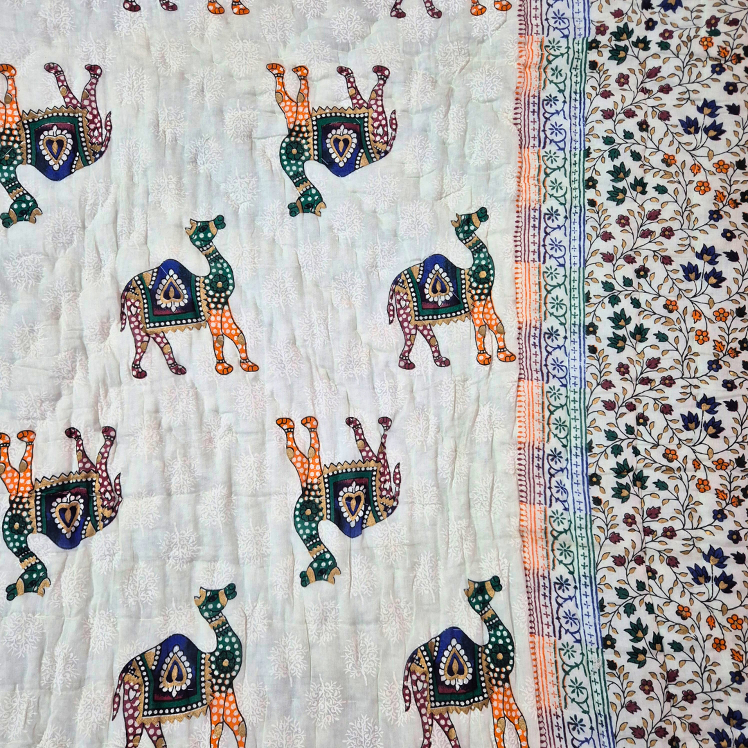 Pure Cotton Jaipuri Razai Single Bed - Desert Camel - Image 2