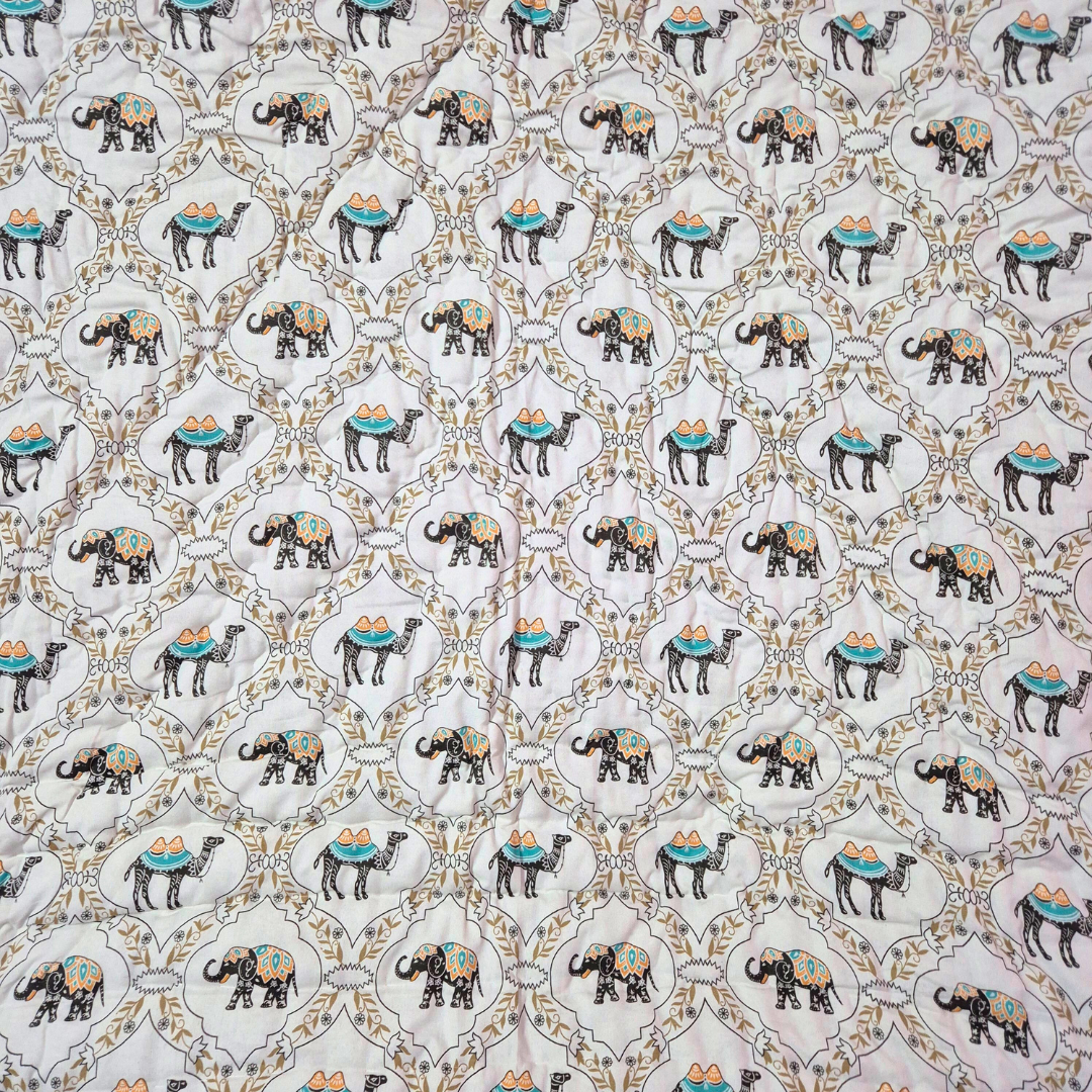 Pure Cotton Jaipuri Razai Single Bed - Camel & Elephant - Image 2