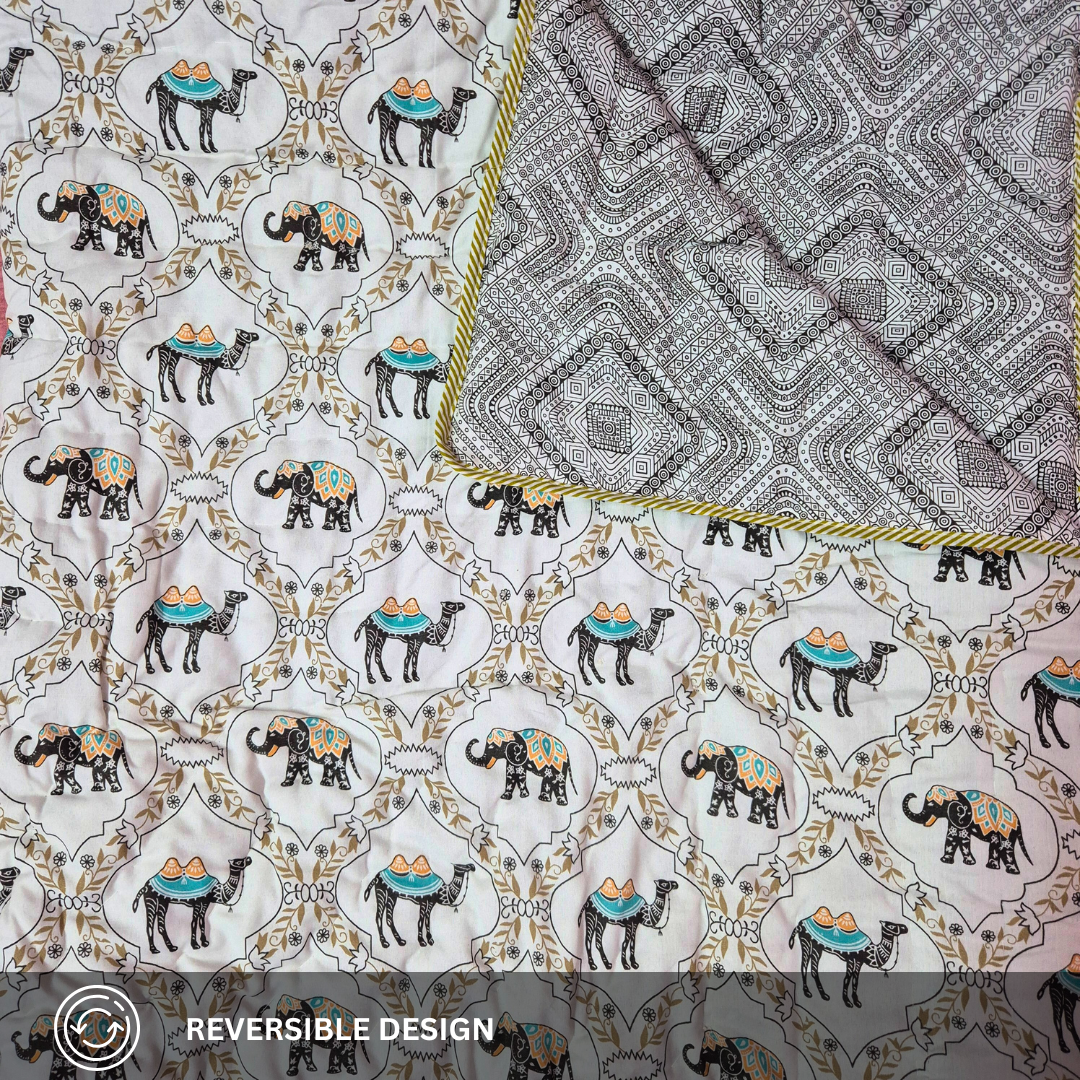 Pure Cotton Jaipuri Razai Single Bed - Camel & Elephant - Image 3