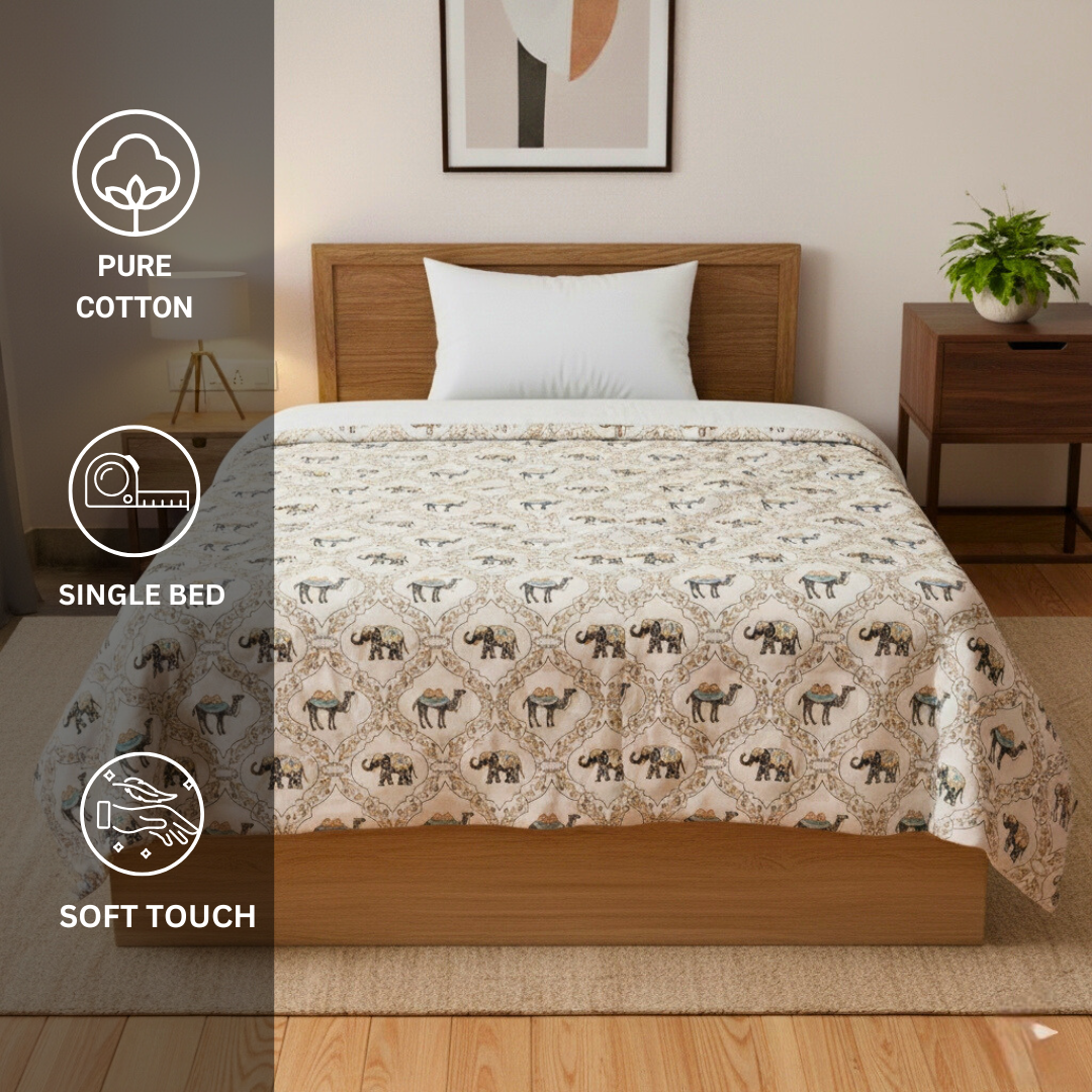 Pure Cotton Jaipuri Razai Single Bed - Camel & Elephant - Image 4