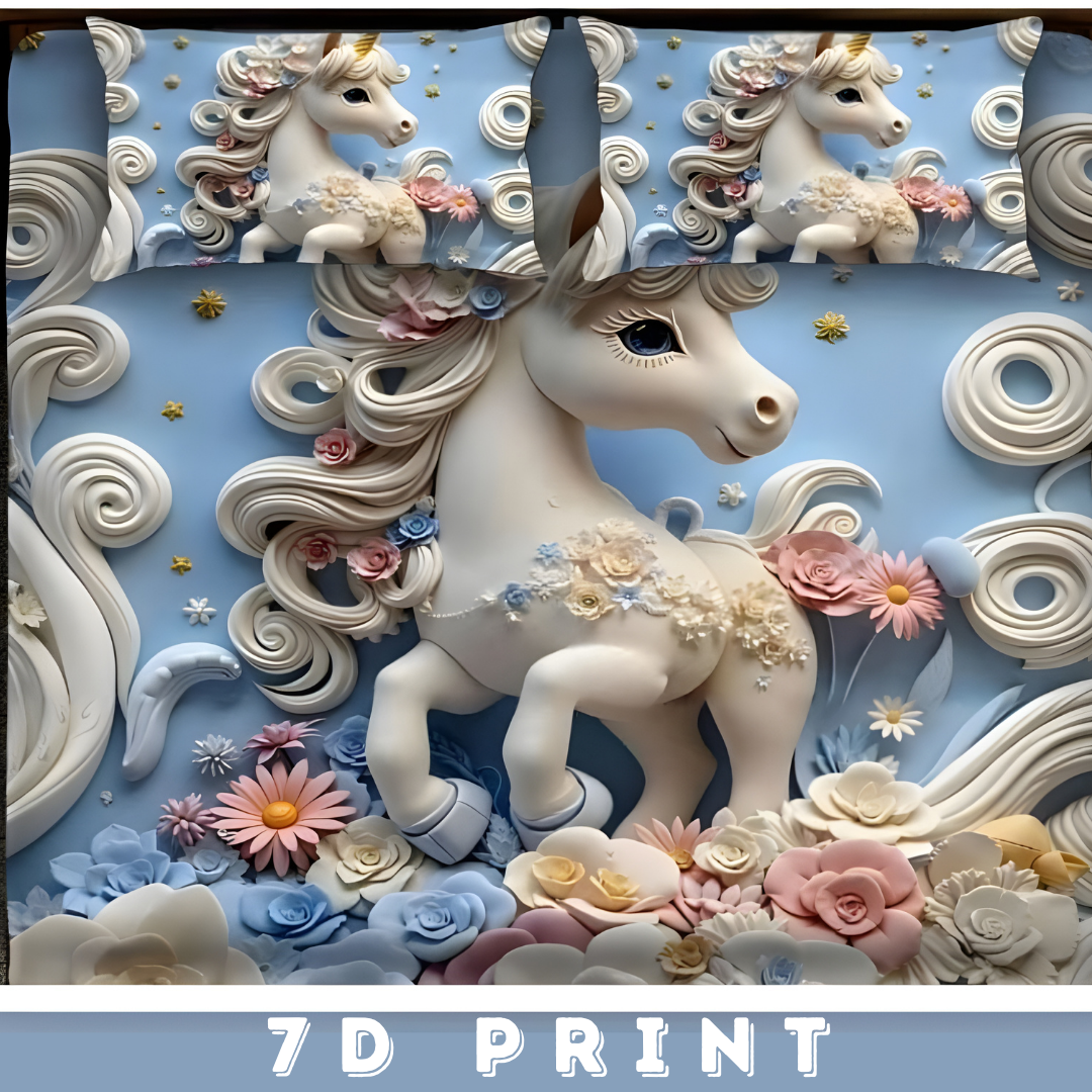 7D Printed Polycot King Bedsheet - Unicorn