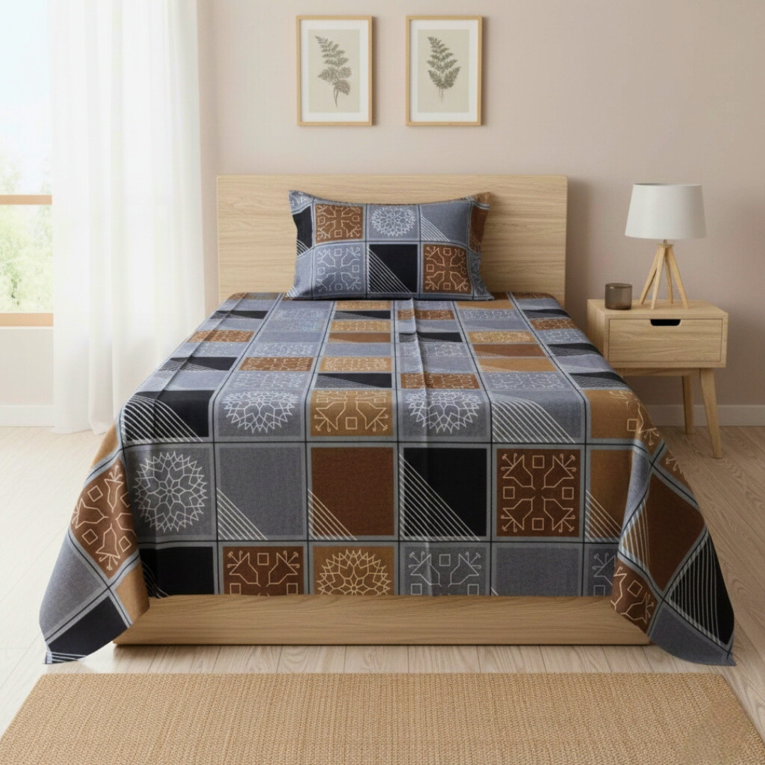 100% Cotton Diwan bedsheet 1 Pair - Geometric Patterns