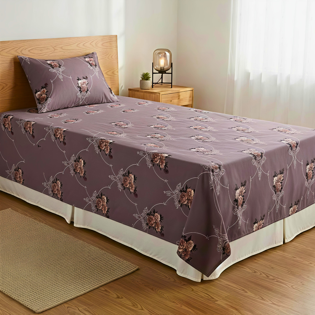 100% Cotton Diwan bedsheet 1 Pair - Floral Chain