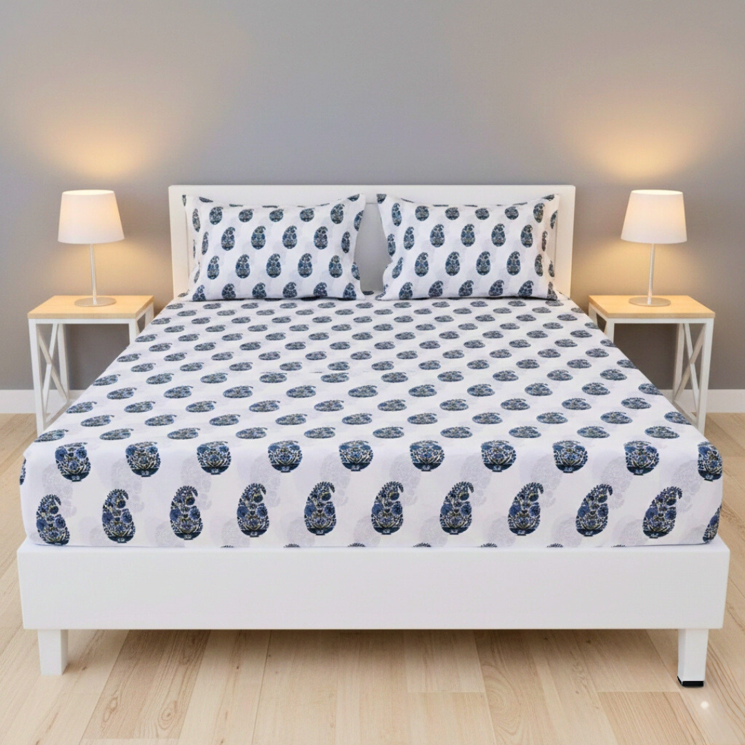 100% Cotton King bedsheet with 2 pillow covers - Floral Buti