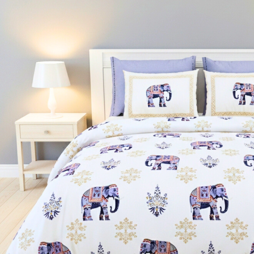 100% Cotton King bedsheet with 2 pillow covers - Elephant Grace - Image 2