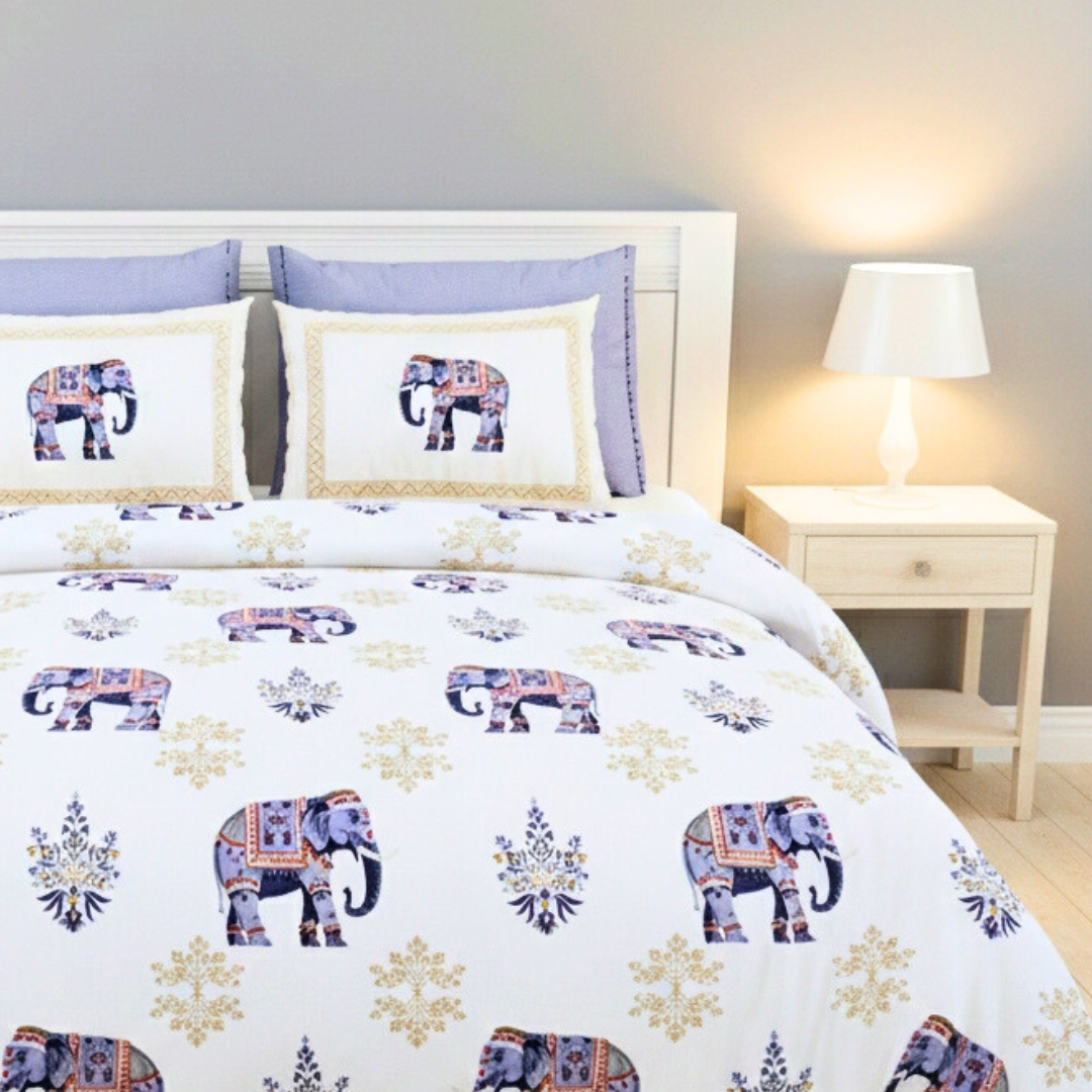 100% Cotton King bedsheet with 2 pillow covers - Elephant Grace - Image 3